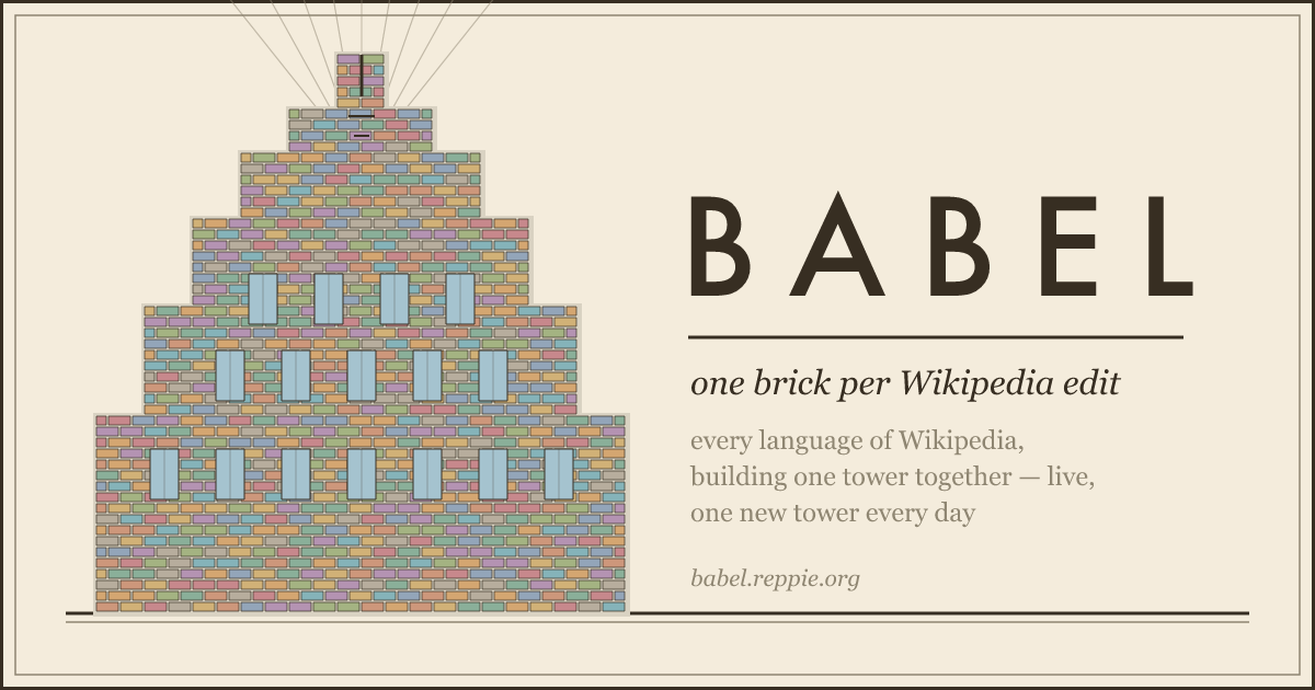 Babel: every language of Wikipedia building one tower a day, one brick per edit. babel.reppie.org